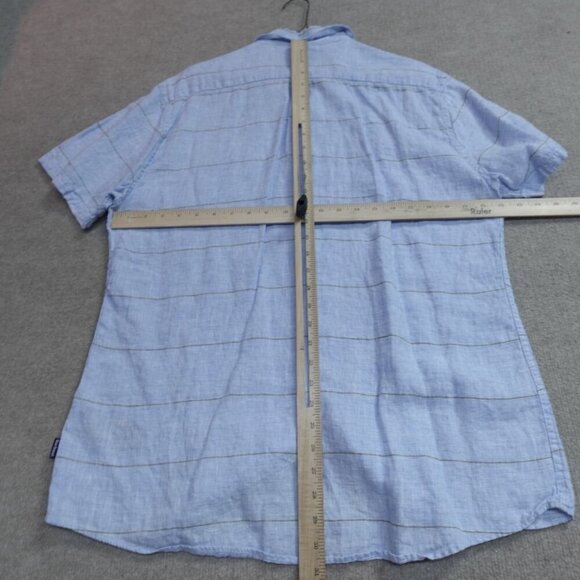 Barbour Mens Shirt XL Blue Plaid Short Sleeve 100% Linen Petteril - Picture 6 of 9